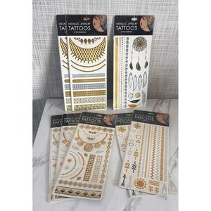 Metallic Jewelry Tattoos Gold Silver Temporary Costume Concert Bundle of 8 TT